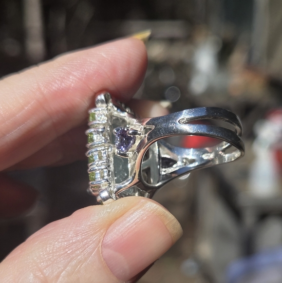 Aquamarine 17k Peridot Chrome Diopside & lolite sterling cocktail ring sz7 - Picture 5 of 11